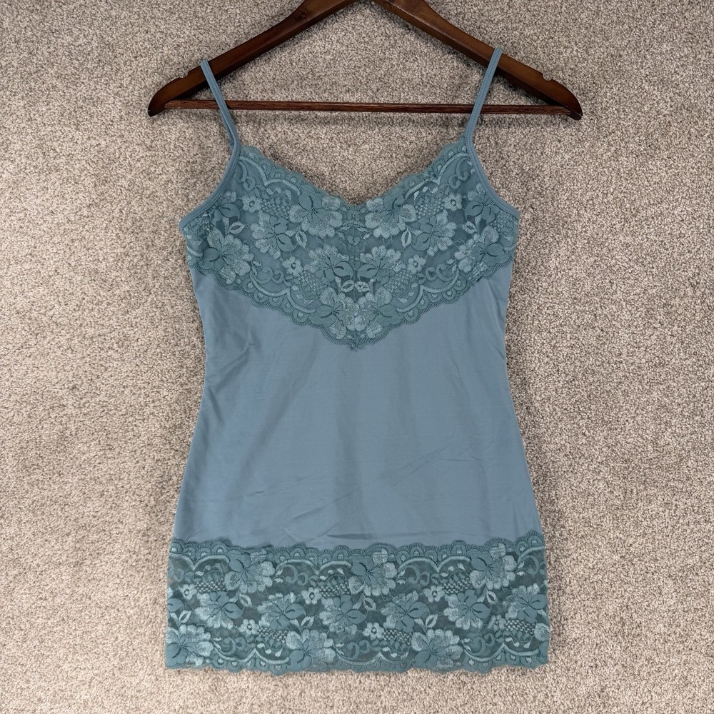 Studio Y Size S Lace‎ Cami Tank Top Y2K Teal Blue Fairycore Whimsigoth Stretchy